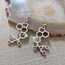 Load image into Gallery viewer, LSD Molecule Earrings, Acid Trip Dangle Drop Earrings, Raver Festival Jewelry