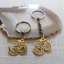 Load image into Gallery viewer, Brass Ohm Keychain Key Ring or Zipper Pull, Backpack or Purse Charms