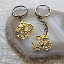 Load image into Gallery viewer, Brass Ohm Keychain Key Ring or Zipper Pull, Backpack or Purse Charms