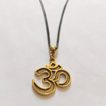 Load image into Gallery viewer, Ohm Aum Necklace - Brass Charm on Gunmetal Curb Chain - Reiki Zen Yoga Jewelry