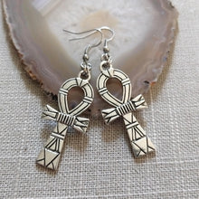 Load image into Gallery viewer, Ankh Earrings - Silver Egyptian Cross Dangle Drop Earrings