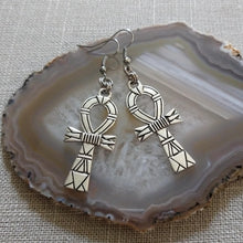 Load image into Gallery viewer, Ankh Earrings - Silver Egyptian Cross Dangle Drop Earrings