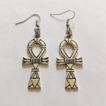 Load image into Gallery viewer, Ankh Earrings - Silver Egyptian Cross Dangle Drop Earrings