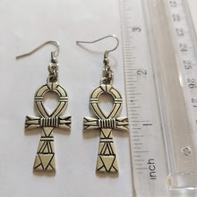 Load image into Gallery viewer, Ankh Earrings - Silver Egyptian Cross Dangle Drop Earrings