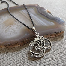 Load image into Gallery viewer, Silver Ohm Necklace - Ohm Pendant on Gunmetal Curb Chain - Yoga Jewelry