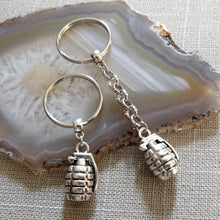Load image into Gallery viewer, Grenade Keychain, Silver Bomb Backpack Charm, Zipper Pull, Mens Accessories