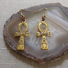 Load image into Gallery viewer, Ankh Earrings - Antique Gold Egyptian Cross Dangle Drop Earrings
