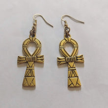 Load image into Gallery viewer, Ankh Earrings - Antique Gold Egyptian Cross Dangle Drop Earrings