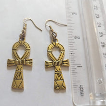 Load image into Gallery viewer, Ankh Earrings - Antique Gold Egyptian Cross Dangle Drop Earrings