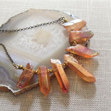 Load image into Gallery viewer, Peach Mystic Crystal Quartz Bib Necklace , Bohemian Crystal Jewelry