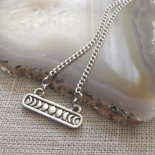 Load image into Gallery viewer, Phases of the Moon Necklace on Thin Silver Curb Chain