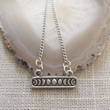Load image into Gallery viewer, Phases of the Moon Necklace on Thin Silver Curb Chain