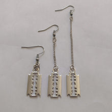 Load image into Gallery viewer, Razorblade Earrings - Long Dangle Earrings with Silver Curb Chain