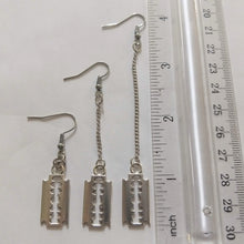 Load image into Gallery viewer, Razorblade Earrings - Long Dangle Earrings with Silver Curb Chain