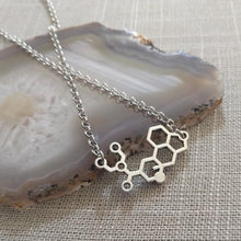 Load image into Gallery viewer, LSD Molecule Necklace on Silver Rolo Chain