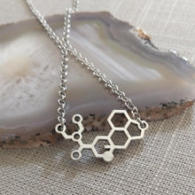 Load image into Gallery viewer, LSD Molecule Necklace on Silver Rolo Chain