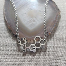 Load image into Gallery viewer, LSD Molecule Necklace on Silver Rolo Chain