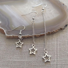 Load image into Gallery viewer, Tiny Star Earrings, Your Choice of Five Lengths, Long Dangle Chain Drop