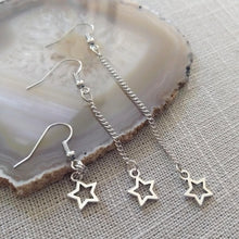 Load image into Gallery viewer, Tiny Star Earrings, Your Choice of Five Lengths, Long Dangle Chain Drop