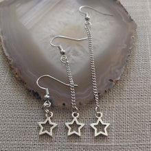 Load image into Gallery viewer, Tiny Star Earrings, Your Choice of Five Lengths, Long Dangle Chain Drop