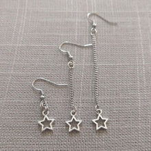 Load image into Gallery viewer, Tiny Star Earrings, Your Choice of Five Lengths, Long Dangle Chain Drop
