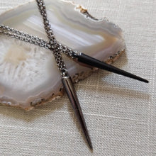 Load image into Gallery viewer, Spike Necklace, Black or Gunmetal Long Spike on Your Choice of Rolo Chain, Mens Jewelry
