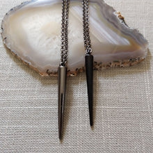 Load image into Gallery viewer, Spike Necklace, Black or Gunmetal Long Spike on Your Choice of Rolo Chain, Mens Jewelry