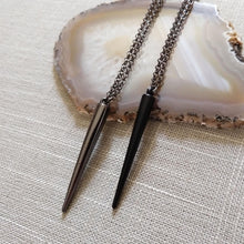 Load image into Gallery viewer, Spike Necklace, Black or Gunmetal Long Spike on Your Choice of Rolo Chain, Mens Jewelry