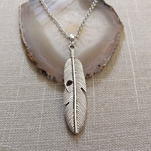 Load image into Gallery viewer, Feather Necklace, Mens Jewelry on Silver Cable Chain, Bohemian Layering Jewelry
