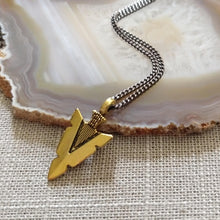Load image into Gallery viewer, Brass Arrowhead Necklace, Your Choice of Curb Chain, Mens Arrowhead Jewelry, Layering Jewelry