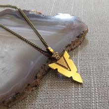 Load image into Gallery viewer, Brass Arrowhead Necklace on Thin Bronze Chain - Mens Arrowhead Jewelry