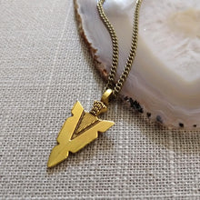 Load image into Gallery viewer, Brass Arrowhead Necklace on Thin Bronze Chain - Mens Arrowhead Jewelry