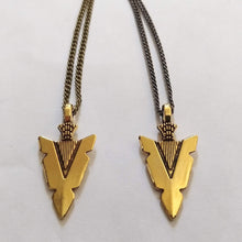 Load image into Gallery viewer, Brass Arrowhead Necklace on Thin Bronze Chain - Mens Arrowhead Jewelry