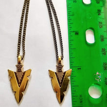 Load image into Gallery viewer, Brass Arrowhead Necklace on Thin Bronze Chain - Mens Arrowhead Jewelry