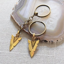Load image into Gallery viewer, Brass Arrowhead Keychain, Key Ring, Zipper Pull, Purse or Backpack Charm