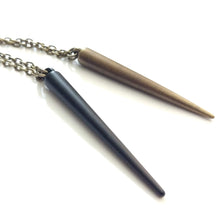 Load image into Gallery viewer, Matte Black Spike Necklace on Bronze Chain, Mens Minimalism Jewelry