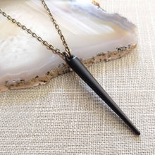 Load image into Gallery viewer, Matte Black Spike Necklace on Bronze Chain, Mens Minimalism Jewelry