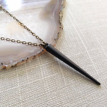 Load image into Gallery viewer, Matte Black Spike Necklace on Bronze Chain, Mens Minimalism Jewelry
