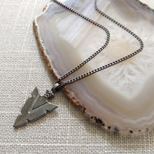 Load image into Gallery viewer, Arrowhead Necklace on Thin Gunmetal Chain - Mens Arrowhead Necklace