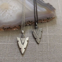 Load image into Gallery viewer, Arrowhead Necklace on Thin Gunmetal Chain - Mens Arrowhead Necklace