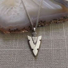 Load image into Gallery viewer, Arrowhead Necklace on Thin Silver Chain - Mens Jewelry - Mens Arrowhead Pendant - Silver Arrowhead Jewelry