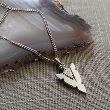 Load image into Gallery viewer, Arrowhead Necklace on Thin Silver Chain - Mens Jewelry - Mens Arrowhead Pendant - Silver Arrowhead Jewelry