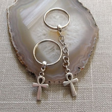 Load image into Gallery viewer, Ankh Keychain, Egyptian Key Fob, Silver Key Ring or Zipper Pull