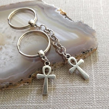 Load image into Gallery viewer, Ankh Keychain, Egyptian Key Fob, Silver Key Ring or Zipper Pull