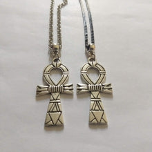 Load image into Gallery viewer, Striped Ankh Necklace on Gunmetal Curb Chain, Egyptian Cross Jewelry