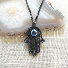 Load image into Gallery viewer, Black Hamsa and Evil Eye Necklace - Mens Hamsa Layering Jewelry