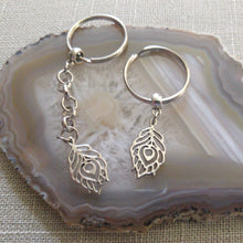 Load image into Gallery viewer, Silver Peacock Feather Keychain - Zipper Pulls Backpack Charms