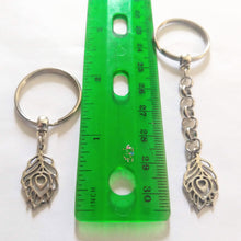 Load image into Gallery viewer, Silver Peacock Feather Keychain - Zipper Pulls Backpack Charms