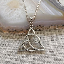 Load image into Gallery viewer, Silver Celtic Knot Charm Necklace on Cable Chain, Triquetra Necklace