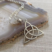 Load image into Gallery viewer, Silver Celtic Knot Charm Necklace on Cable Chain, Triquetra Necklace